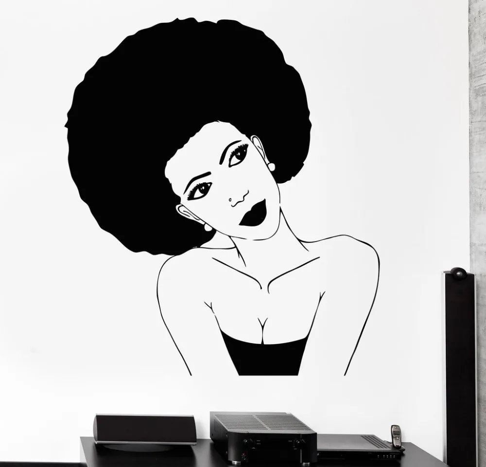 Afro Coiffure Vinyle Stickers Muraux Noir Africain Femme Coiffure Styliste Salon Beaute Autocollant Personnalite Design Papier Peint Sa252 Aliexpress
