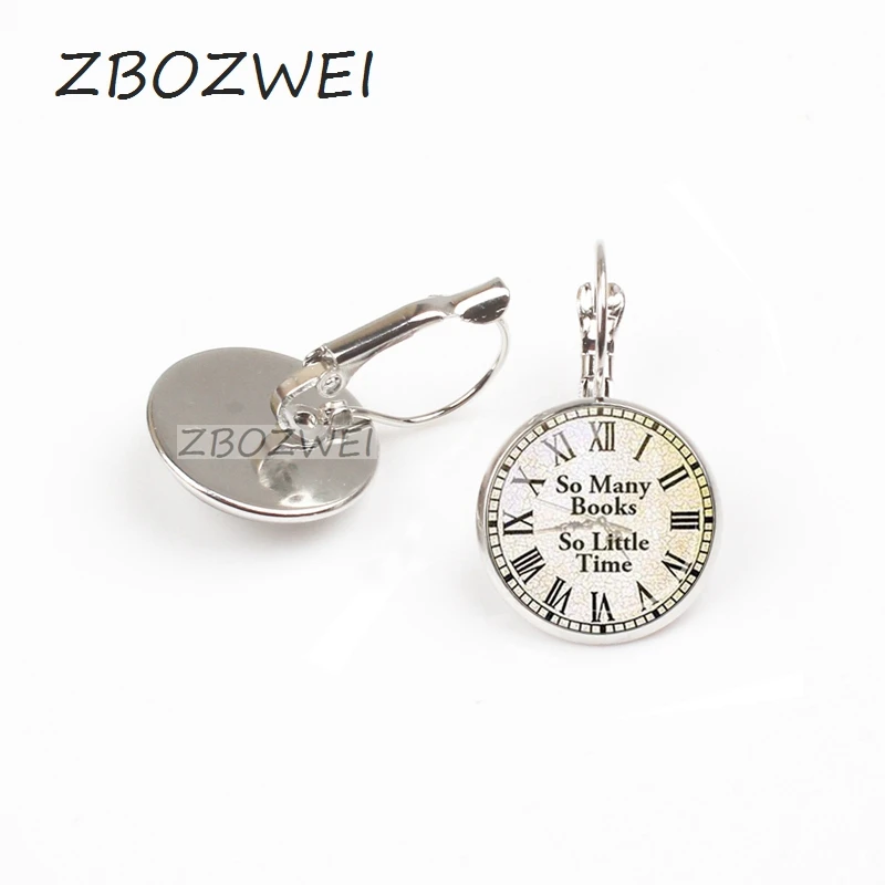 

ZBOZWEI 2018 BOOK LOVER earring Book Worm Pendant silver clock earring personality glass earring jewelry