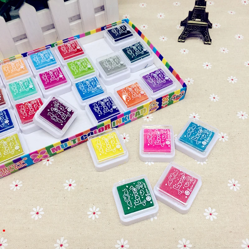 24 Color Multi-Color Ink Pads Children Fingerprint Picture Finger Painting Stamp Pads Pigment Kids Craft DIY Toys  YJS Dropship