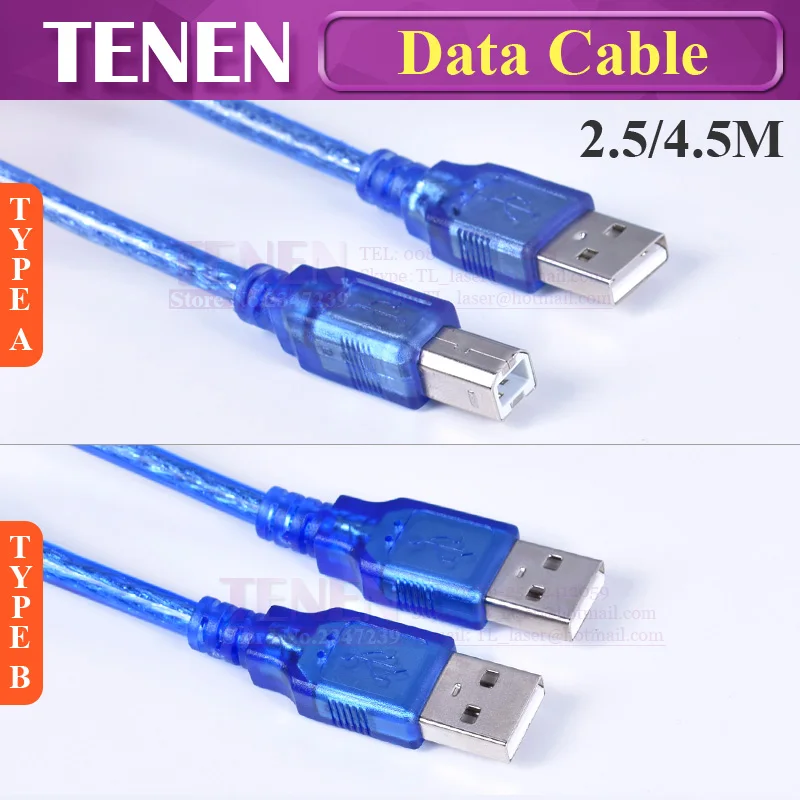 2,5 M 4,5 M USB 2,0 Male to B Male(AM to BM) адаптер конвертер кабель для передачи данных синий прозрачный толстый