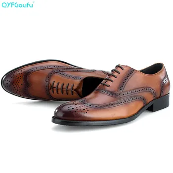

QYFCIOUFU New Original Handmade Men'S Suit Shoes New Fashion England Dress Shoes Men'S Genuine Leather Retro Brogue Shoes
