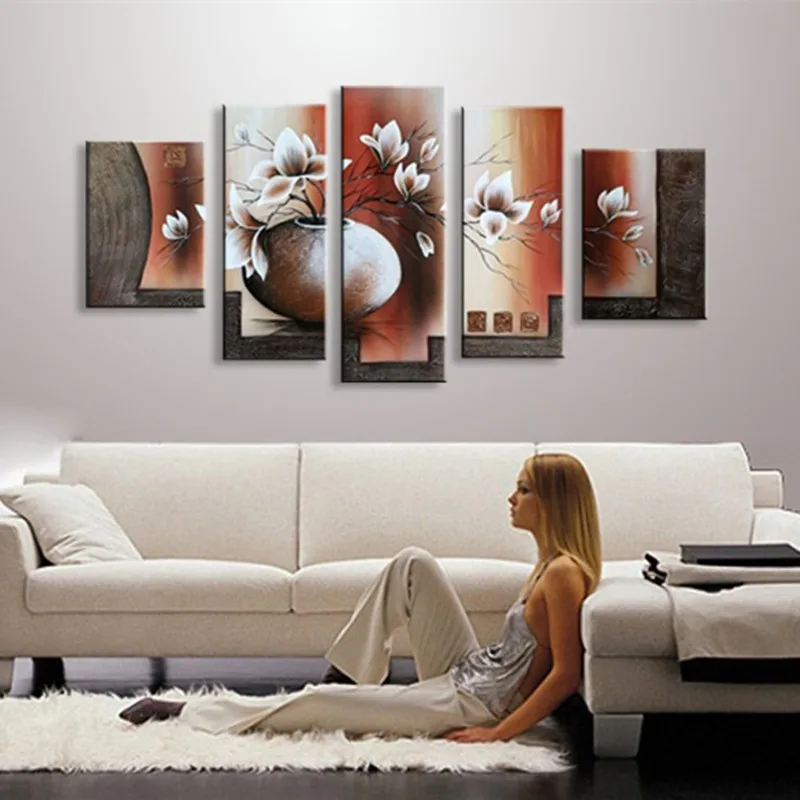 

5 Piece Wall Art Pictures Handpainted Vase Flowers Oil Painting on Canvas Large Modern Abstract Floral Paintings For Living Room