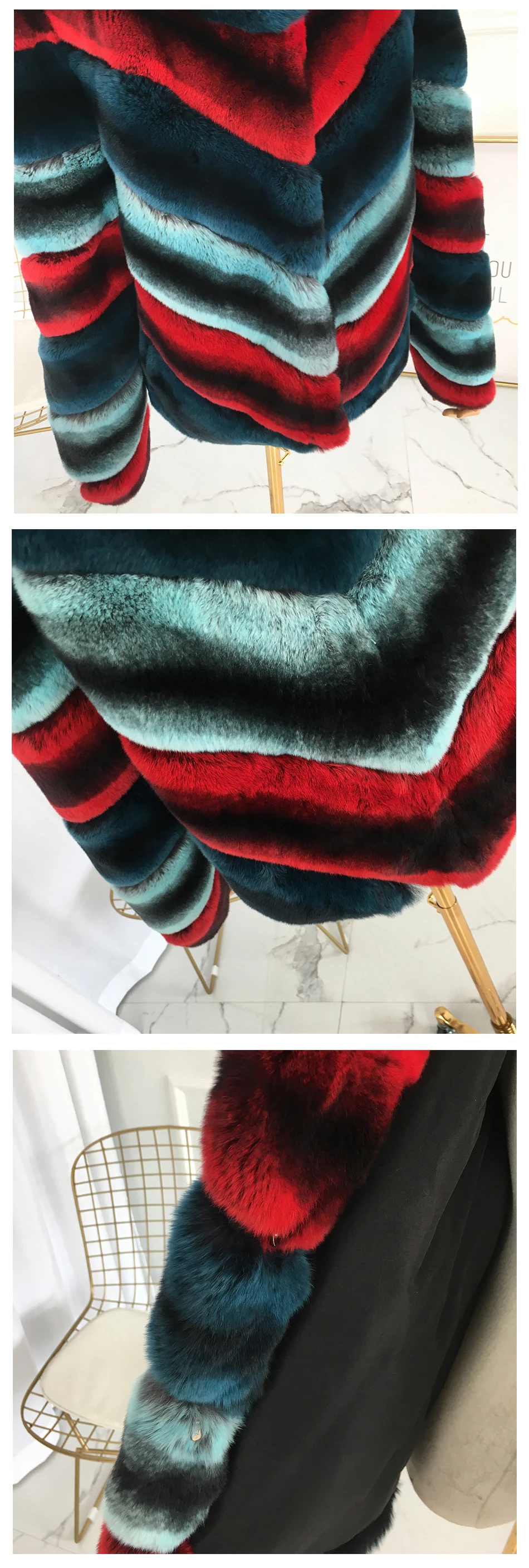 short multicolor rex rabbit fur coat standing color for winter warm thick fur coat jacket genuine rex rabbit fur