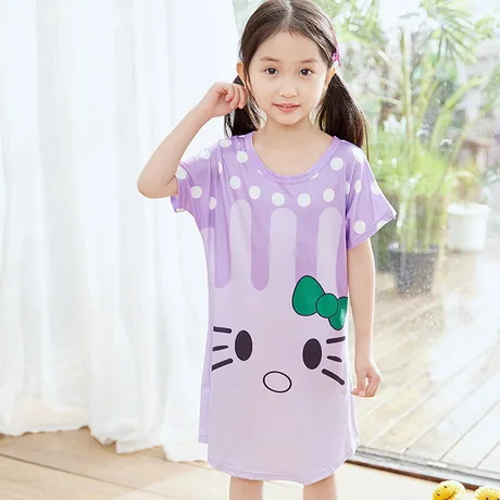 Новая летняя детская одежда для сна Хлопковое платье с короткими рукавами для девочек модная Пижама принцессы с принтом юбка одежда для сна для девочек большой размер - Цвет: style 18