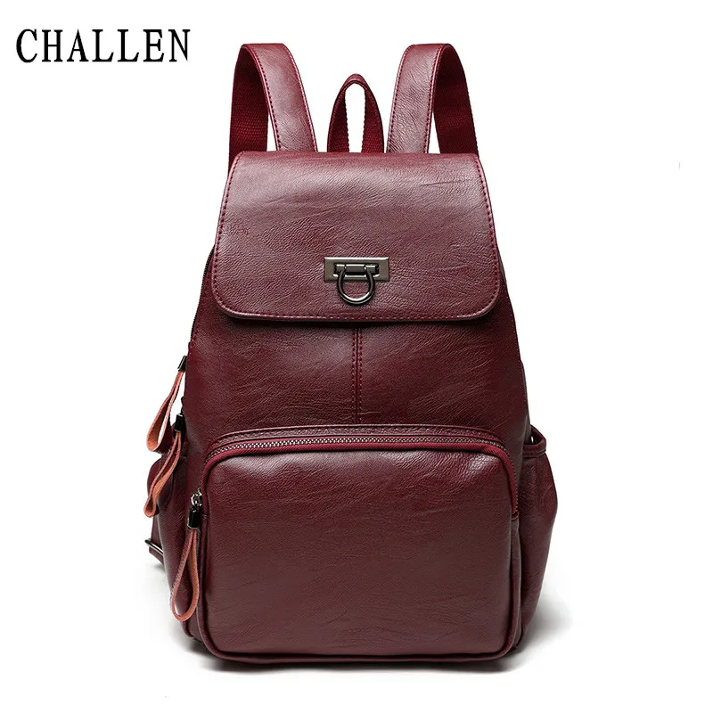 

CHALLEN brand high quality PU leather women backpack vintage backpack for teenage girls casual bags female shoulder bags