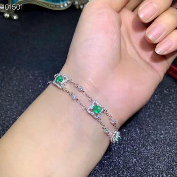 

Natural Emerald Bracelet chain bracelet Free shipping Natural real green Emerald Bracelet 925 sterling silver Fine jewelry