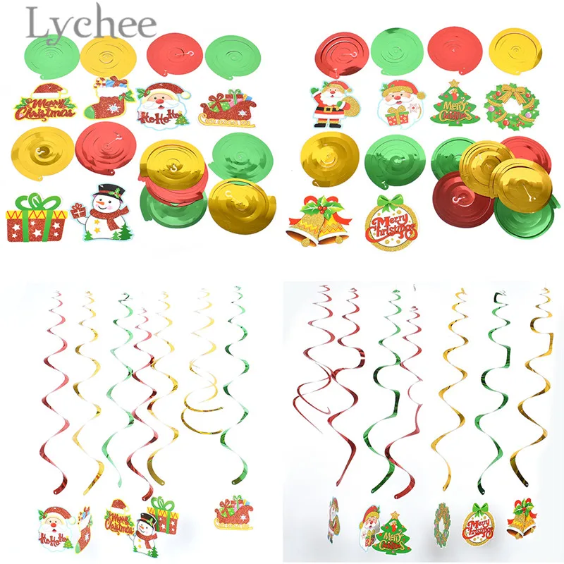 

Lychee Lovely Spiral PVC Christmas Ornaments Santa Claus Christmas Tree Design Hanging Decor Party DIY Decoration Supplies
