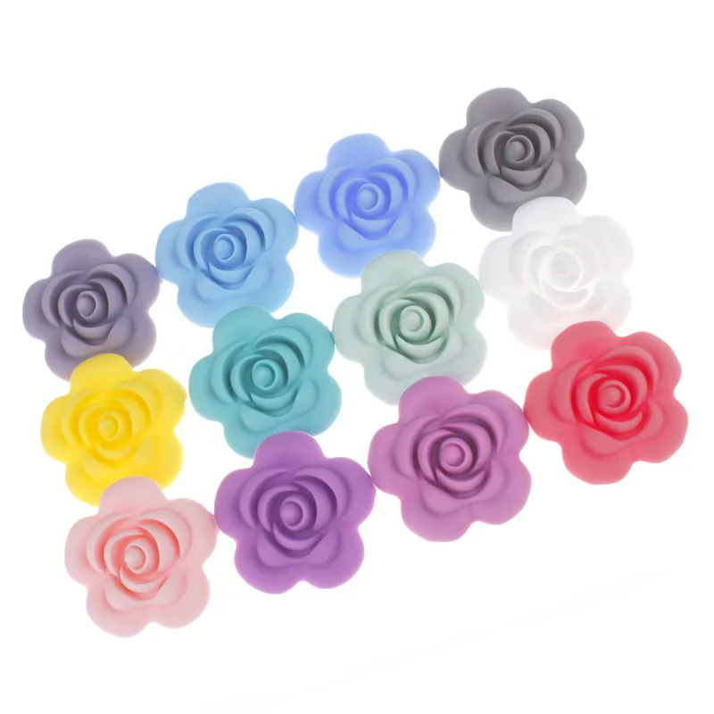 5PCS Rose Flower Silicone Teething Beads Food Grade Diy Chewable Jewelry Silicone Necklace Bracelet Accessories Bpa Free