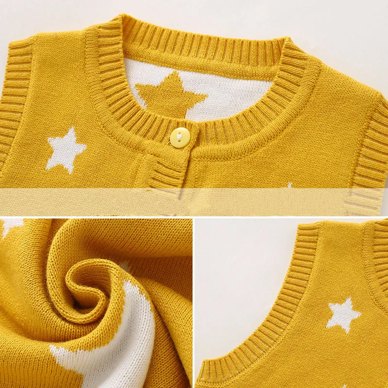 Stars Baby Sweater Vest Infant Kids Boys Girls Round Collar Button Closure Knit Outfit Coat Cotton Soft Comfortable for Spring (7)