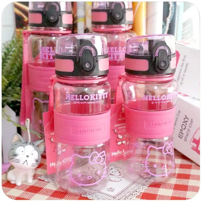 

New.Kettle For Travel Portable Clear Kitty Cat Bottle Sport Bicycle Fruit Lemon Juice Water Bottles.Cartoon Sports Water Bottles
