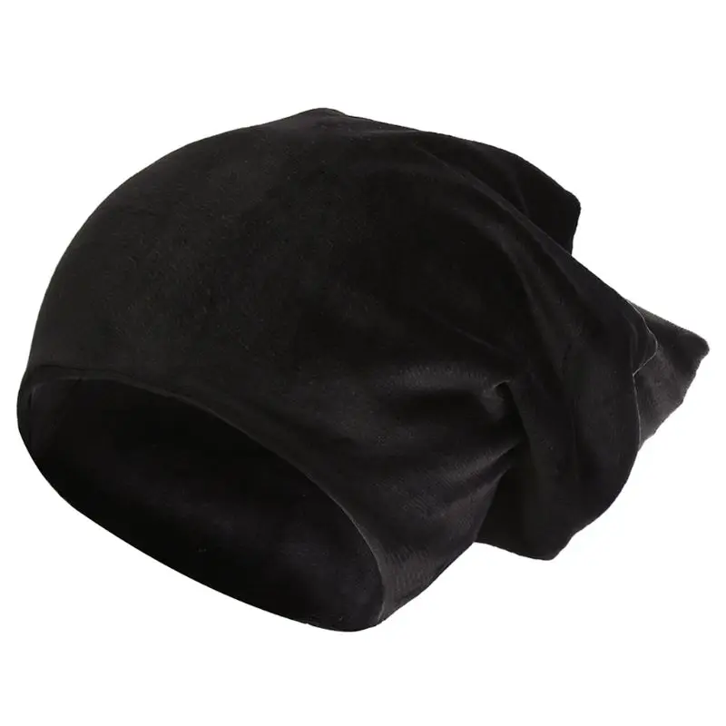 Черный Женская, мужская, унисекс, громоздкая шапка, бархатная, Skullies, шапка, Осень-зима, толстая, теплая, хип-хоп, мешковатые шапки, одноцветная, эластичная, двойная, Laye - Цвет: Черный