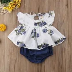 Детская одежда для девочек Одежда для маленького мальчика 2018 новорожденных для маленьких девочек Футболка с цветочным принтом платье топы