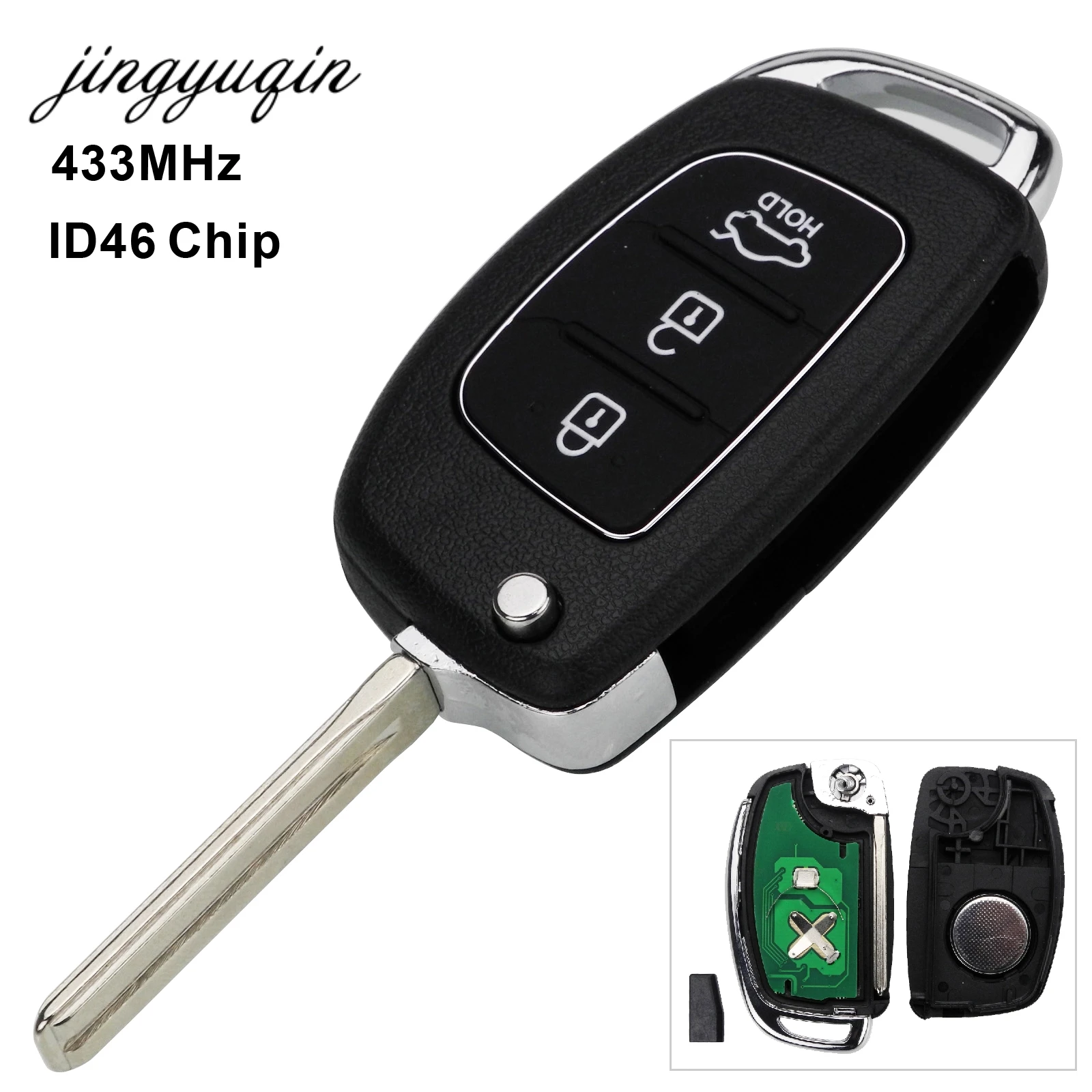 

jingyuqin Remote Key Fob 3 Button 433Mhz ID46 Chip For Hyundai New IX35 IX25 IX45 Elantra Santa Fe Sonata TOY40 Fob Control