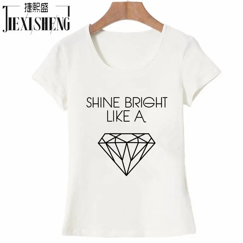 Newest 2017 Fashion Cotton T Shirt Diamond Letter Print T-shirt Short Sleeve O-neck Vogue Tops Tshir