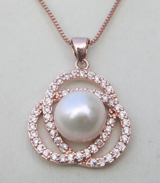 

HOT HUGE NATURAL SOUTH SEA WHITE PEARL ROSE GOLD PENDANT NECKLACE