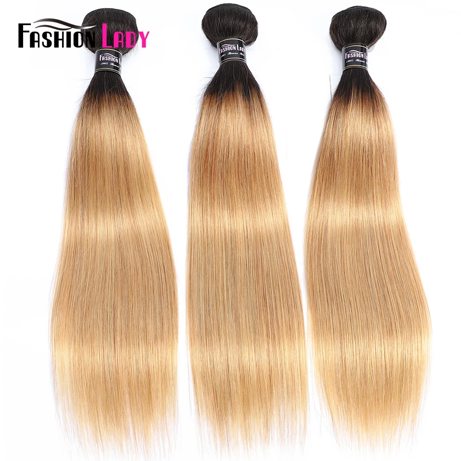Модные женские предварительно Цветной 1B/4/27 три тона бразильский прямые волосы 3 Связки вместе 100% non-реми Пряди человеческих волос для