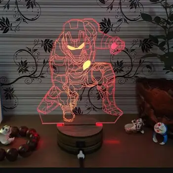 

3D Iron Man Lamp Marvel Table/Desk Decor Lights Kids Sleeping Night Light Wood Stand Base USB Charge Colorful Lampe