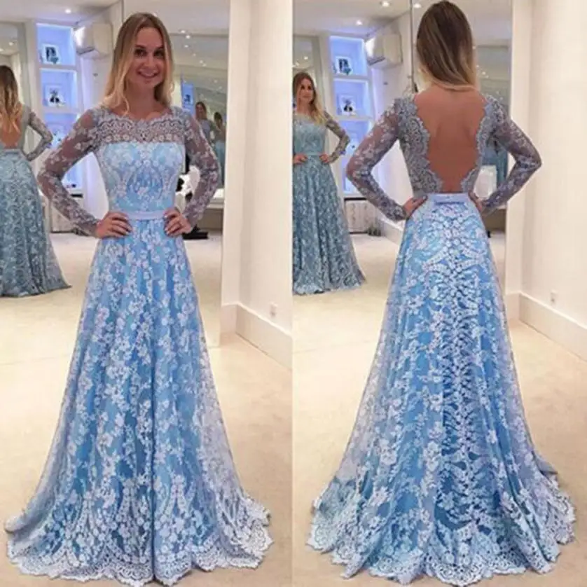 

KANCOOLD Dress Women Lace Long Sleeve Sexy Backless Dresses Long Evening Party Ball Prom Gown Dress women 2018AUG9