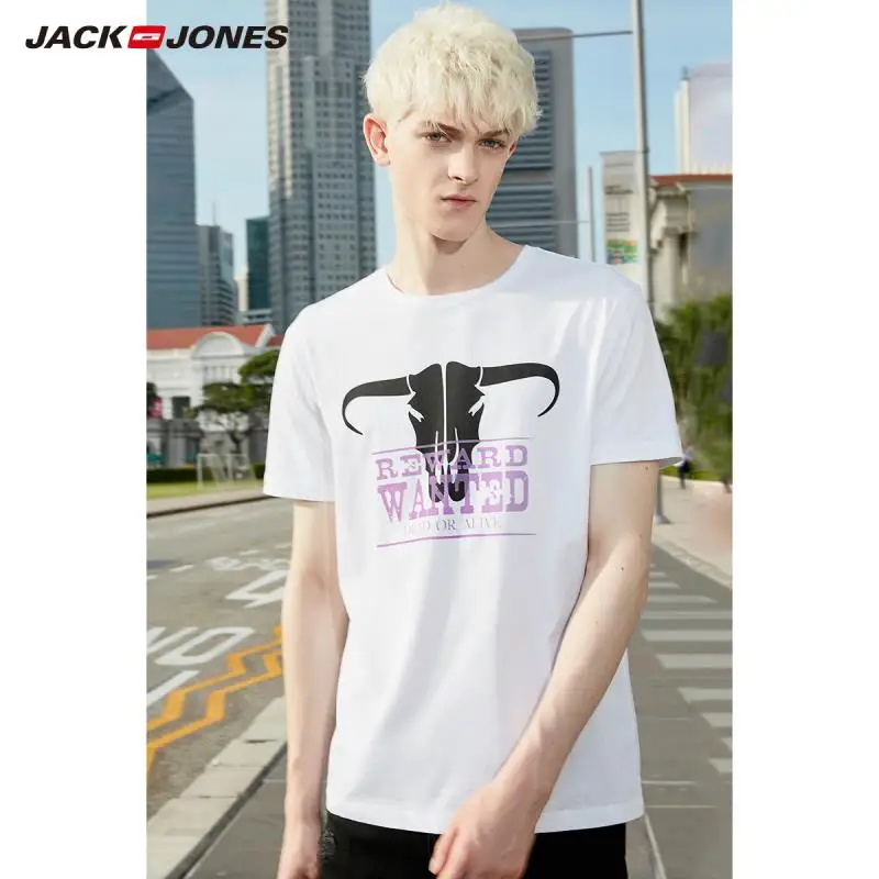 

JackJones Men's 2019 100% Cotton Gradient Color Print White Short-sleeved T-shirt|219201505