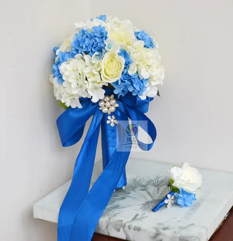 

Handmade artificial flower wedding flower blue white department of bride holding flowers rose