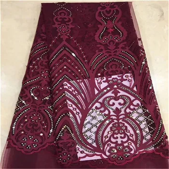 

Free shipping (5yards/pc) graceful African net lace fabric RED French lace fabric with sequins for party dress