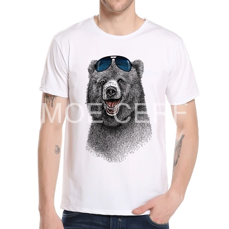 

2020 New Summer Fashion Wearing Sunglasses Bear T-shirt Men's Super Vogue Bear T-shirt Tops Cool Hipster Tees Moe Cerf E1-13#