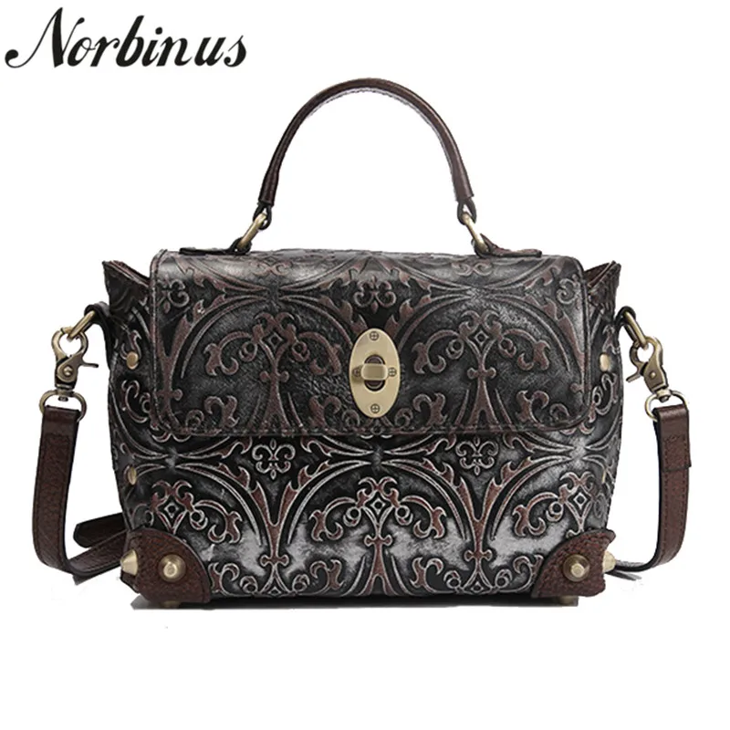 

Norbinus 2018 Luxury Women Leather Handbags Fashion Designer Shoulder Bag Genuine Leather Messenger Bags Female Embossed Totes