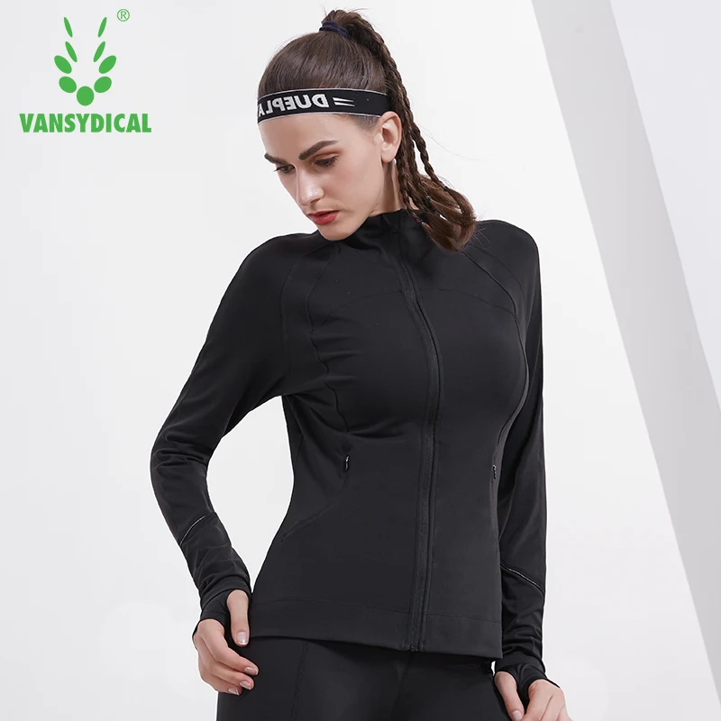 

Vansydical Women's Sports Running Yoga Jackets Autumn Winter Zipper Headphone hole Fitness Workout Sportswear Tops