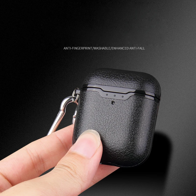 For Airpods Earphone Case Litchi Leather Pattern Soft TPU Bluetooth Wireless Earphone Case For Airpods 2 Wireless Charging Box