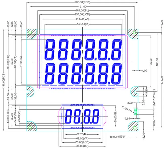 NoEnName_Null 10PIN сегментная ЖК-панель с печатной платой белая подсветка