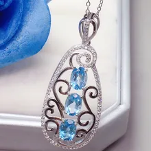 Ожерелье из голубого топаза Подвеска Природный Голубой топаз Серебро 925 пробы 1.1ct* 3 шт драгоценный камень ювелирные изделия# T18103109