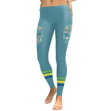 JIGERJOGER новые весенние Мятные Синие Лепестки цветок череп леггинсы с принтами полная длина Компрессионные Колготки Джеггинсы Женские леггинсы