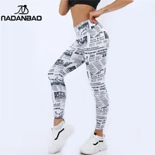 NADANBAO, пуш-ап леггинсы с высокой талией, женские газетные леггинсы для фитнеса с рисунком, сексуальные тренировочные Леггинсы для женщин, большие размеры