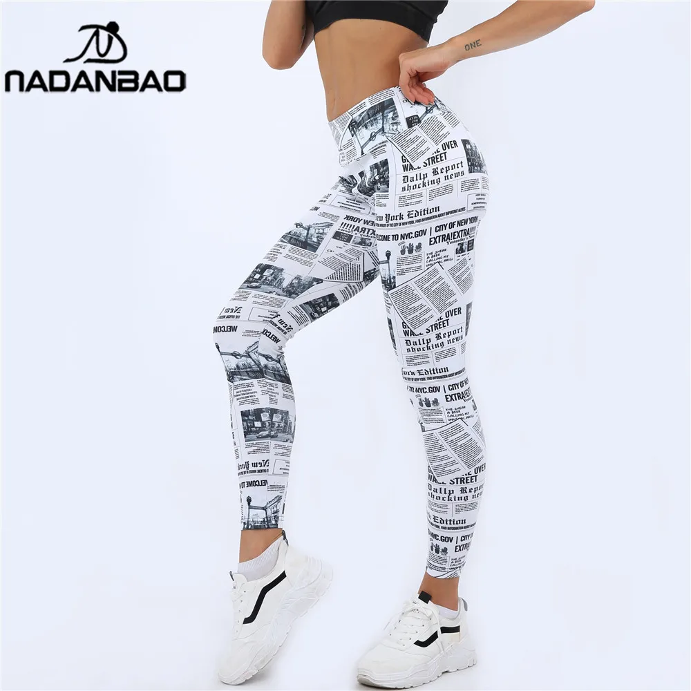 

NADANBAO Push up High Waist Leggings Women Newspaper print Fitness Legging Sexy Workout Legins For woman Plus Size
