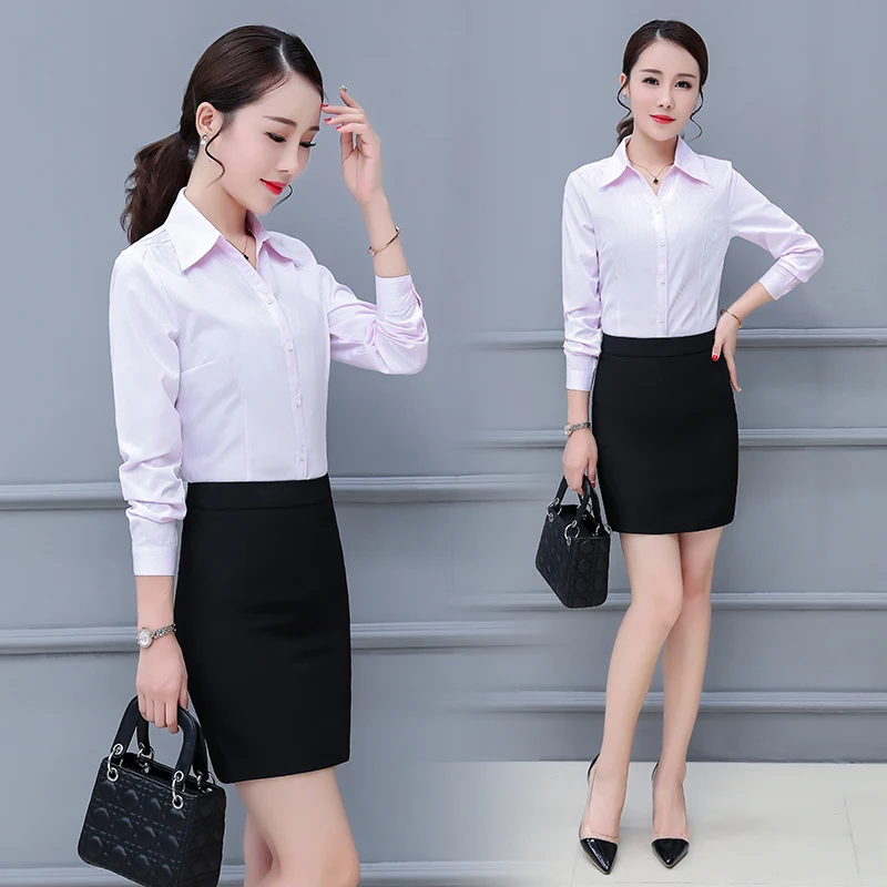 

2PCS Set Women Skirt Suit Office Lady Formal Long Sleeve Blouse + Above Knee Skirt Set