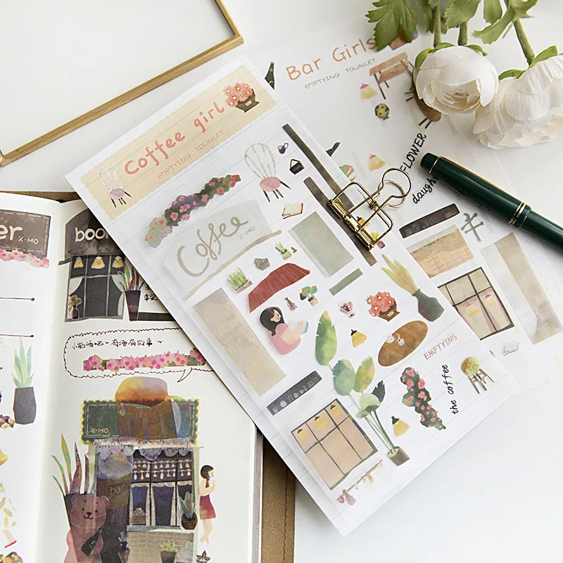 

Literary Bar Girl Decorative Washi Stickers Scrapbooking Stick Label Diary Stationery Album Stickers