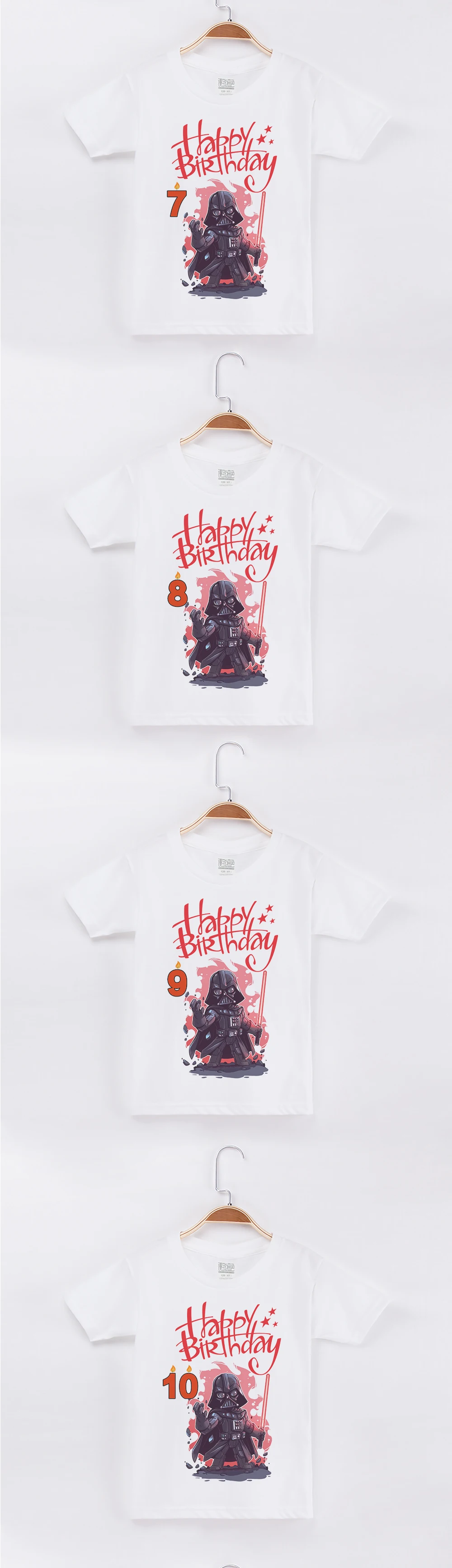 Футболка с надписью «Happy Birthday» хлопковая детская одежда с круглым вырезом и принтом «Звездные войны» Новые Топы с короткими рукавами для мальчиков и девочек