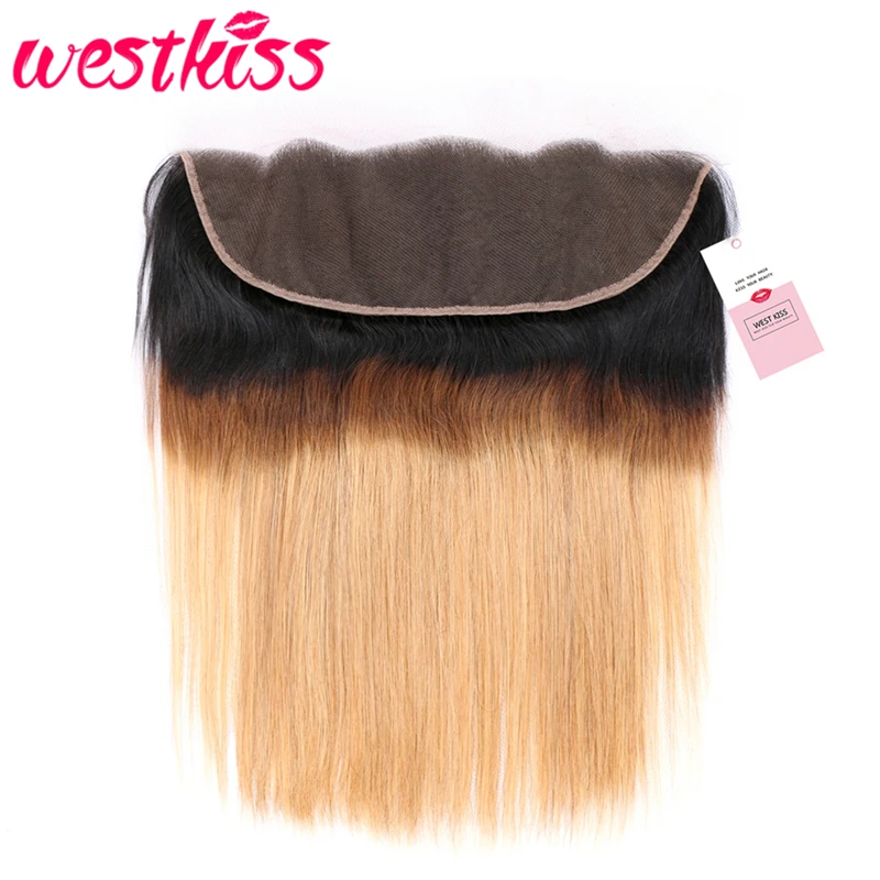 West Kiss Hair 1B/4/27 Ombre Human Hair Brazilian Straight Lace Frontal