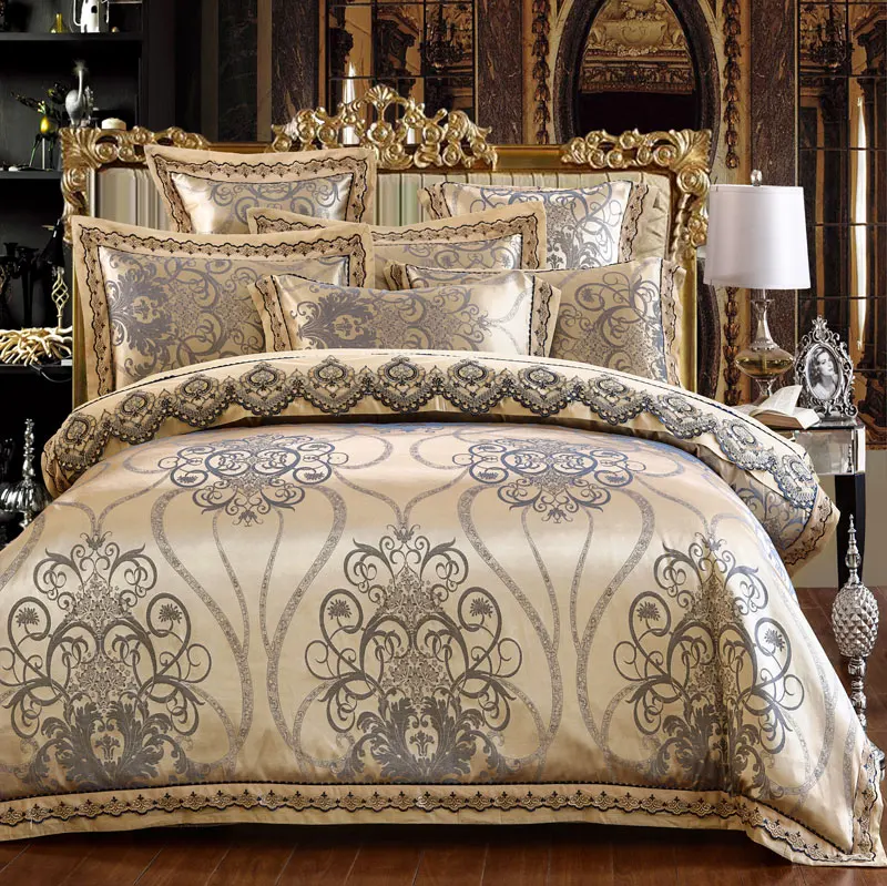 

4/6Pcs Luxury Royal Bedding set Stain Jacquard Cotton Lace Double King Queen size Bedsheet set Duvet cover Fit sheet 40