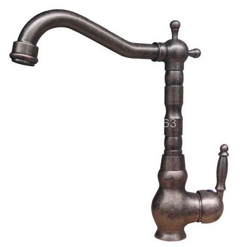 Vintage Retro Antique Copper Single Handle Swivel Spout Kitchen Sink Faucet  Cold & Hot Mixer Tap ann020