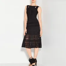 HOT Top Quality Black Dark Green Sexy Sleeveless Hollow Out Rayon Ankle Length Bandage Dress Party