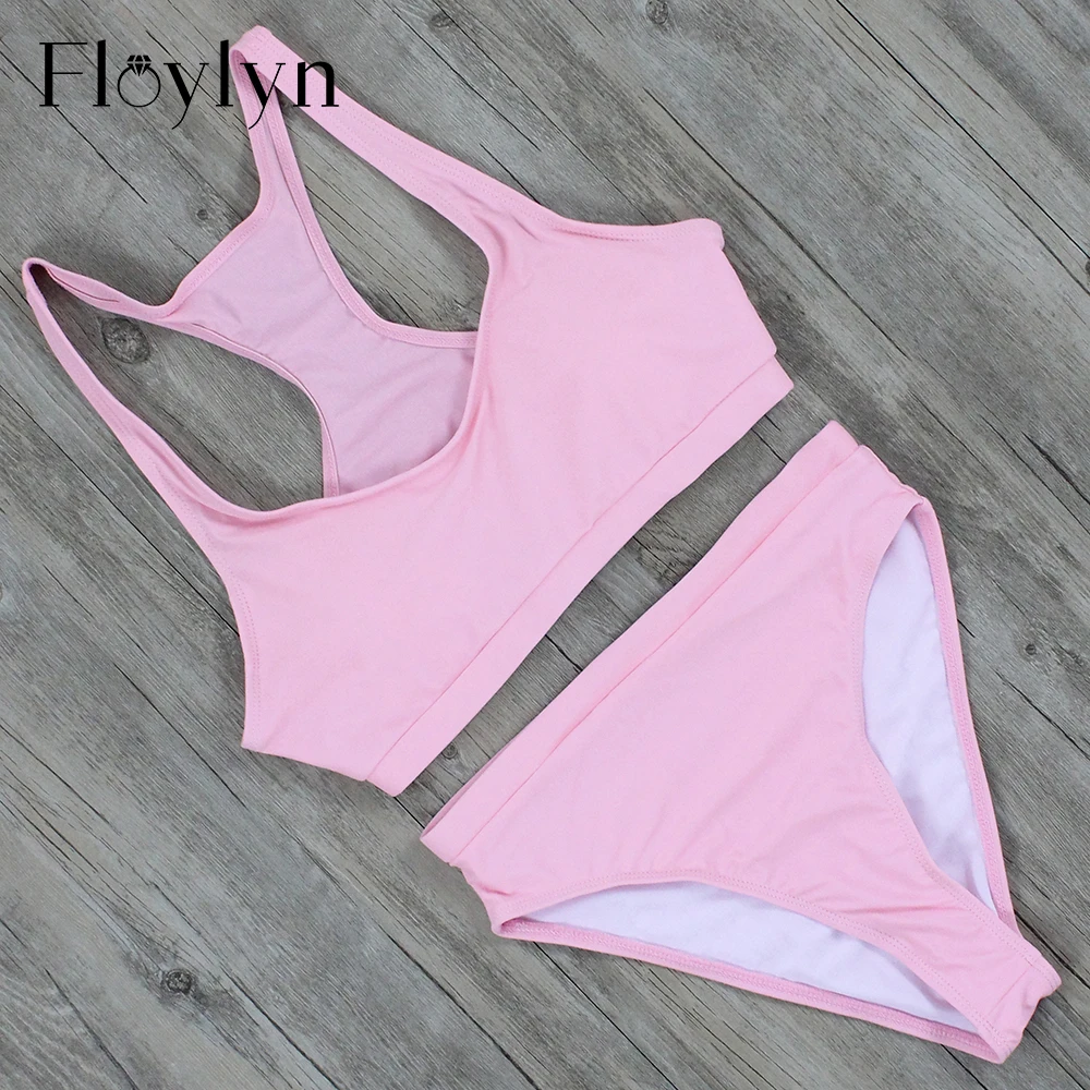 Floylyn Solid Color High Waist High Cut Brazilian Swimwear Swimsuit