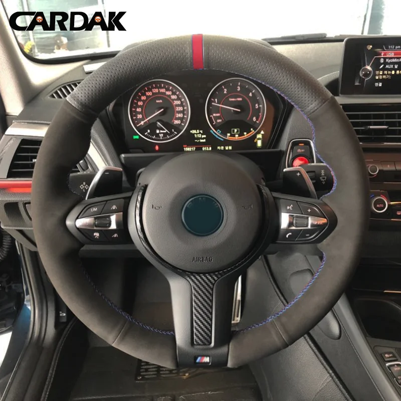 

Artificial leather Suede Red Marker Steering Wheel Cover for BMW F87 M2 F80 M3 F82 M4 M5 F12 F13 M6 F85 X5 X6 M F33 F30 M Sport