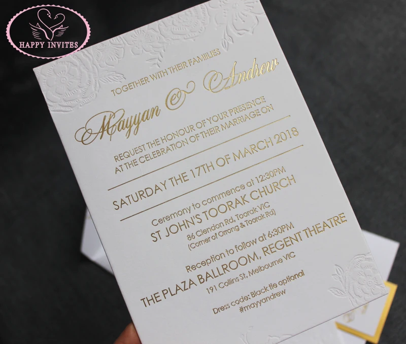 HI1134 - 08 Top Grade  Customized Elegant White Invitation CARD made of 1800 GSM Cotton Paper with  Letterpress