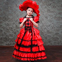 Индивидуальные Дети Красный рококо барокко маскарад платье черный кружево Marie Antoinette костюмы детская одежда