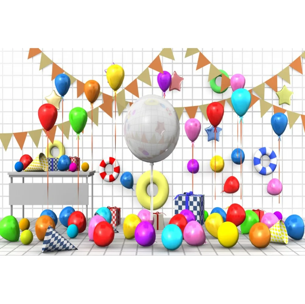 Baby Cartoon Birthday Party Balloons Colorful Flag Celebration Child Portrait Photography Backdrop Photo Background Photo Studio Baby Cartoon Birthday Party Balloons Colorful Flag Celebration Child Portrait Photography Backdrop Photo Background Photo Studio