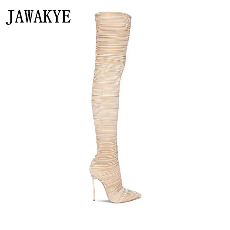 Ranway elastic over the knee boots women sexy pointed toe super thin high heels shoes ladies slim thigh high boots for women