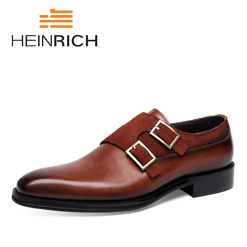 

HEINRICH 2018 Men Shoes Brand Genuine Leather Shoes British Style Formal Men Dress Double Monk Buckle Shoes Chaussures Hommes