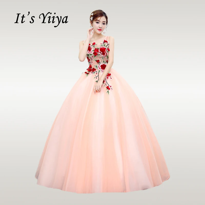 Это Yiya свадебное платье Цветы o-образным вырезом Плюс Размер Свадебные платья o-образным вырезом Халат без рукавов de mariee CH041 - Цвет: Розовый
