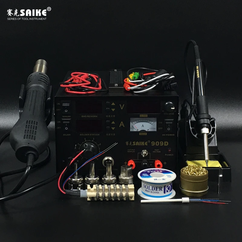 Паяльная станция 3 в 1 SAIKE 909D с термофеном паяльная Регулируемый источник питания